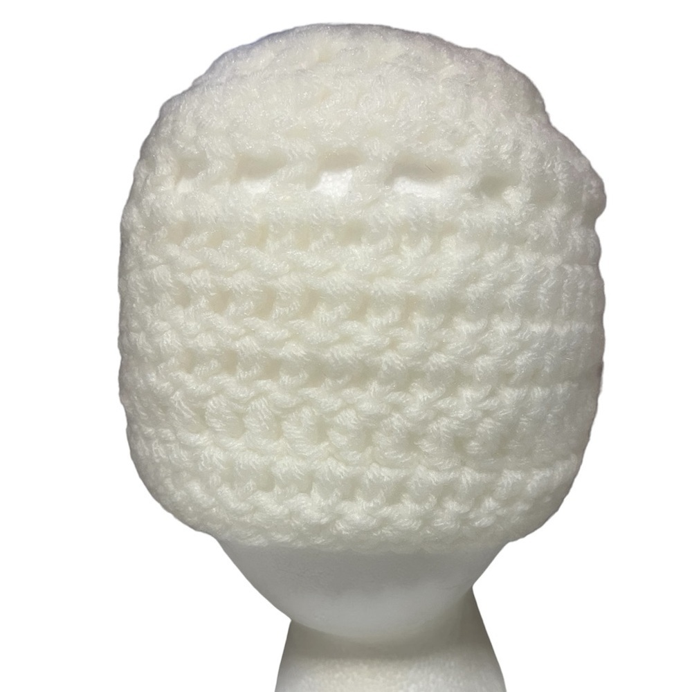 White Crochet Beanie Winter Hat